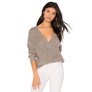 Callahan Gray Waffle Knit Faux Wrap Linen Blend V-Neck Sweater Size M EUC!!